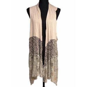Surrealist Mixed Media Lace Tiered Draped Vest Tan Brown Boho Sleeveless Vest